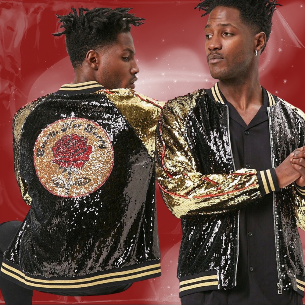 Forever 21 Varsity Sequin Jacket with Rose on the back